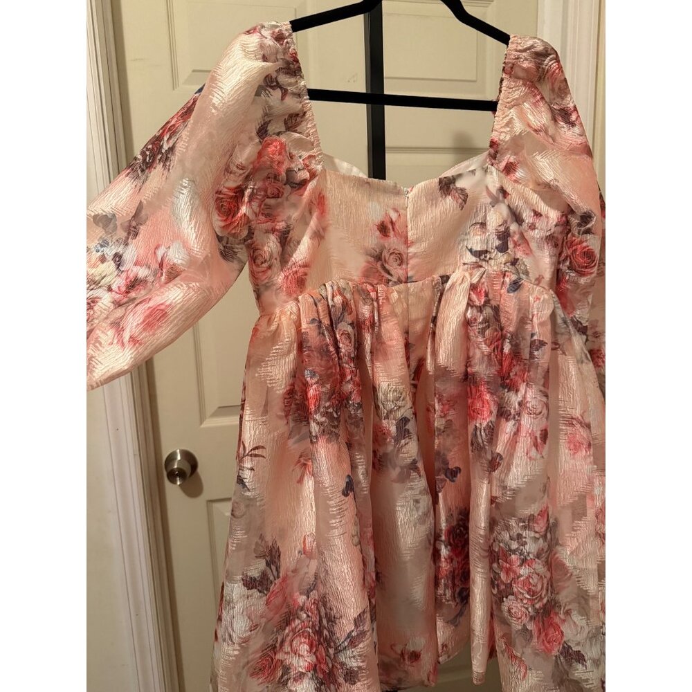 Smak Parlour Allover Vintage Floral Puff Sleeve Mini Dress Blush Pink Size 1X - Picture 6 of 9